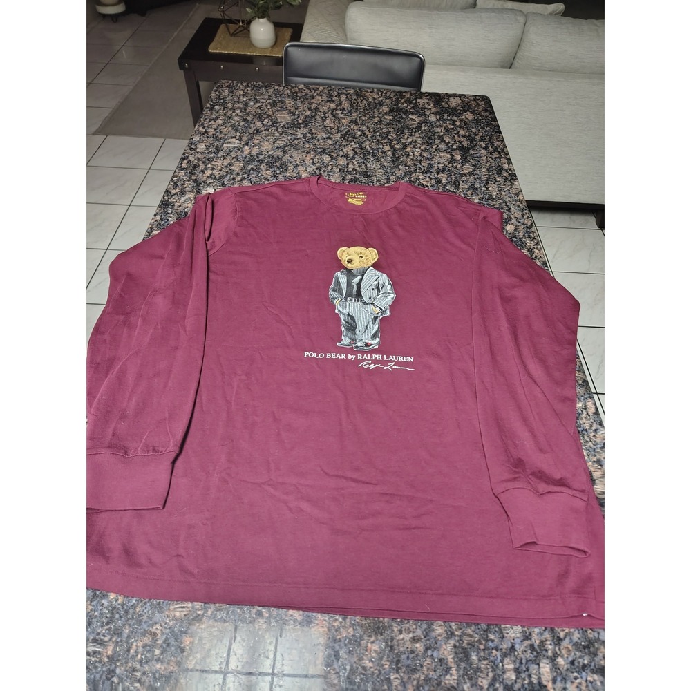 Polo Ralph Lauren Polo Bear Long Sleeve T-Shirt Burgundy Maroon Mens Large